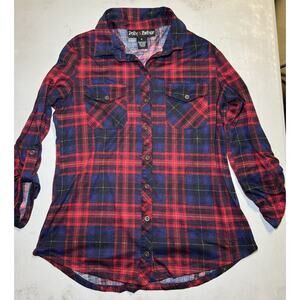 Polly Esther Women's Flannel Plaid Shirt Red and Blue Size M Long Sleeve Used
